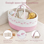 Diaper caddy Organizer, Cotton Rope Gift Basket with Removable Divider, Nursery Storage Organizer for Baby Essentials, Changi