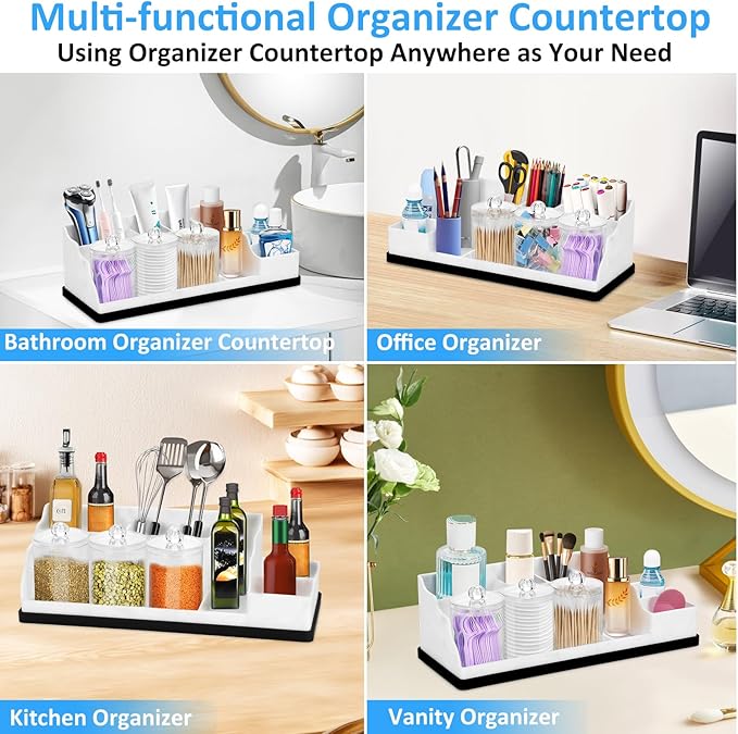 Bathroom Counter Organizer, White Silicone Toothbrush Holders for Bathrooms Organizer Countertop with 3PCS Qtip Holder, Tooth