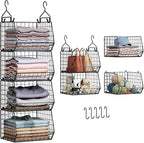 4 Tier Closet Hanging Organizer, Closet Organizers and Storage with 5 S Hooks, Closet Hanging Shelves & Freestanding Wire Sto
