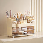 HBlife Makeup Organizer for Vanity with Brush Holder, Large Bathroom Countertop Cosmetic Organizer Skin Care Storage, Easy to