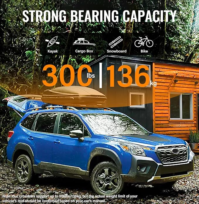 300lbs Lockable Roof Rack Cross Bars Compatible with Subaru Forester Wilderness 2022 2023 2024 2025 2026, Aluminum Crossbar for Rooftop Cargo Carrier Luggage Kayak Canoe Snowboard