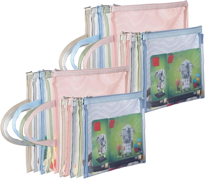 20 Pack Colored Mesh Zipper Pouch Bags, Nylon Puzzle Building Block Sets Toy Storage and Organization, Breathable See Through