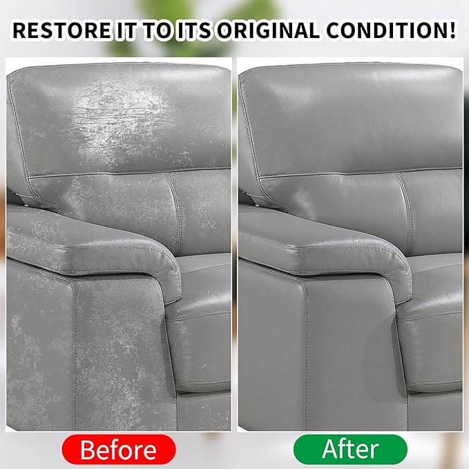 8.5 OZ Leather Recoloring Balm with 100ML Leather Conditioner - Gray Leather Repair Kit for Furniture, Leather Dye, Recolor, 