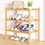 Smiry Shoe Rack, 3 Tier Small Bamboo Shoe Organizer, Stackable Free Standing Wooden Shoe Storage Shelf for Closet, Entryway, 