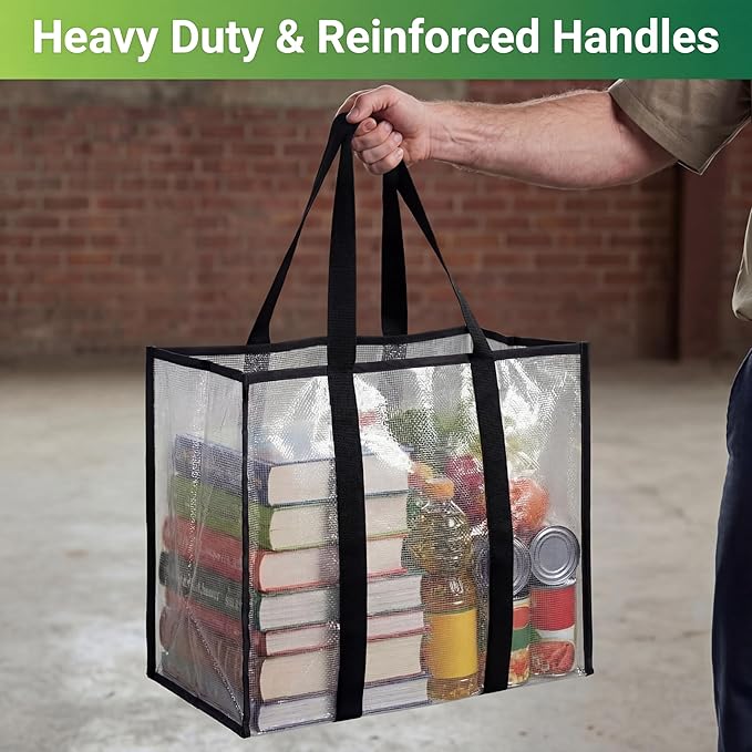 Paterr 8 Pack Reusable Grocery Bags, Heavy Duty Shopping Bags with Reinforced Bottom & Handles, Water Resistant Foldable Clear Storage for Groceries Market Car Trunk Multi-purpose, 14.6 x 10 x 10 in