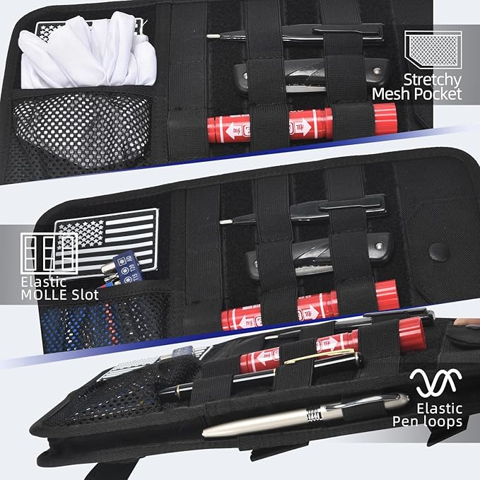 Molle Car Sun Visor Organizer, Car Accessories with Zipper Visor Storage Pouch & Glasses Clip, Molle Panel for Tactical Gears, Fits Most Vehicles, SUVs, Trucks(Black)