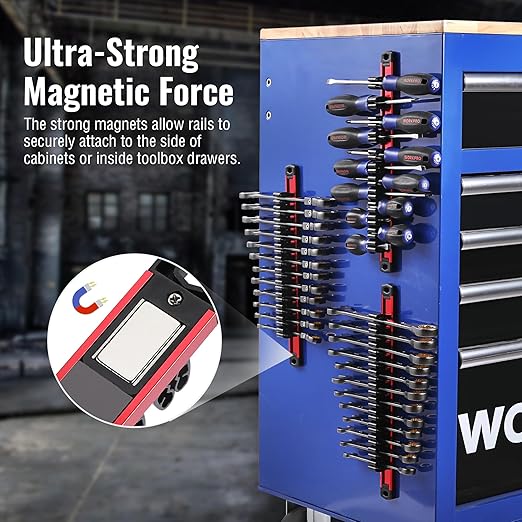 WORKPRO Magnetic Screwdriver Organizer and Wrench Organizer, Aluminum Rail Magnetic Tool Organizer, Tool Holder, Toolbox Orga