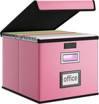 Huolewa File Organizer Box with Lid, Collapsible Leather File Folder Organizer for Office Document Storage, Filing Box with P