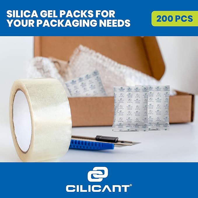 CILICAnt 5-gram Desiccant Pouches, 200 pcs Pack, Food Grade Moisture Absorbers Ideal for Packaging of Shoes, Jewelry,
