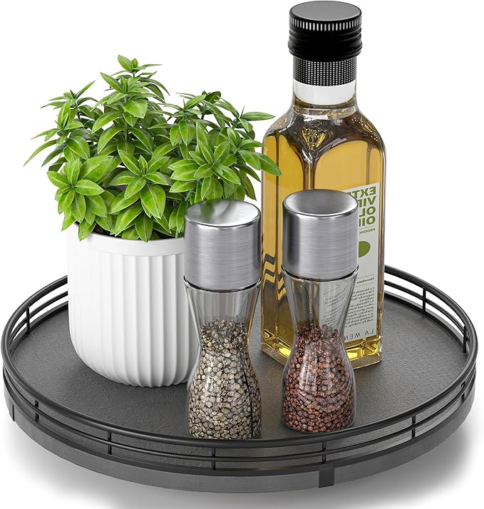 Nature Slate Lazy Susan Turntable for Table Top – 10” Round Slate Tray Organizer for Dining Table, Kitchen Countertop & Bar, 