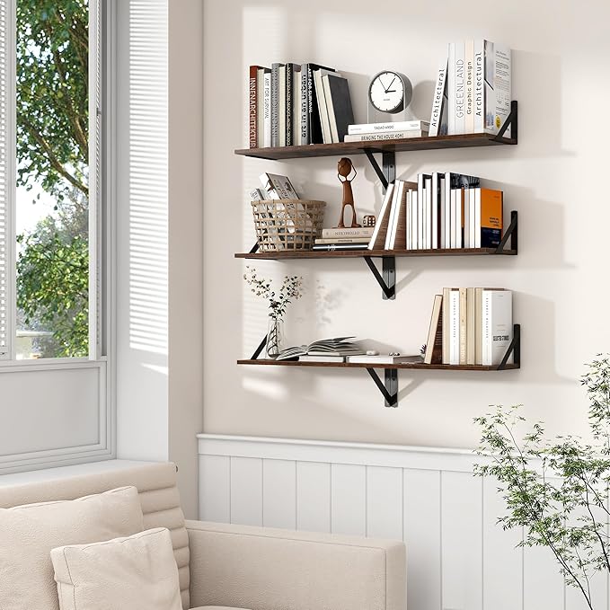 Axeman Floating Shelves for Wall, 16''W x 8''D Wood Floating Shelves Set of 2, 8 Inch Deep Rustic Wall Shelves for Bookshelf 