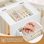 Emfogo Jewelry Box for Women, 5 Layer Large Wood Jewelry Boxes & Organizers for Necklaces Earrings Rings Bracelets, Rustic Je