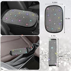 NBTEPEM 30 Pcs Multicolor Bling Car Accessories Set for Women, Steering Wheel Cover Set, Bling Console Cover, Seat Belt Cushion, Shift Knob Cushion, Cup Coaster, Rhinestone Car Hanging Accessories
