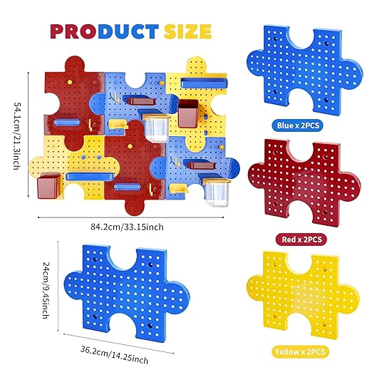 PTSGCAI 6-Pack Plastic Pegboard Panels Durable Modular Organizer Boards with 24pcs Combination Kit for Wall Storage, Garage, 