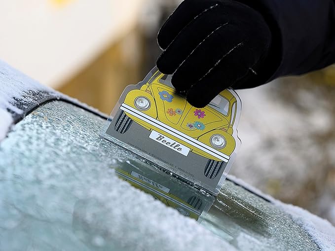 BRISA VW Collection - Volkswagen Polycarbonate Ice Scraper Windshield Scraper Snow Remover Winter Car Accessory in Beetle Design (Front/Yellow)