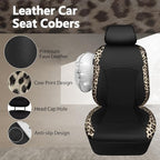 CAR PASS Leopard Print Faux Leather Car Seat Covers & Leopard Car Mats&Leopard Steering Wheel Cover Seat Belt Universal Car A