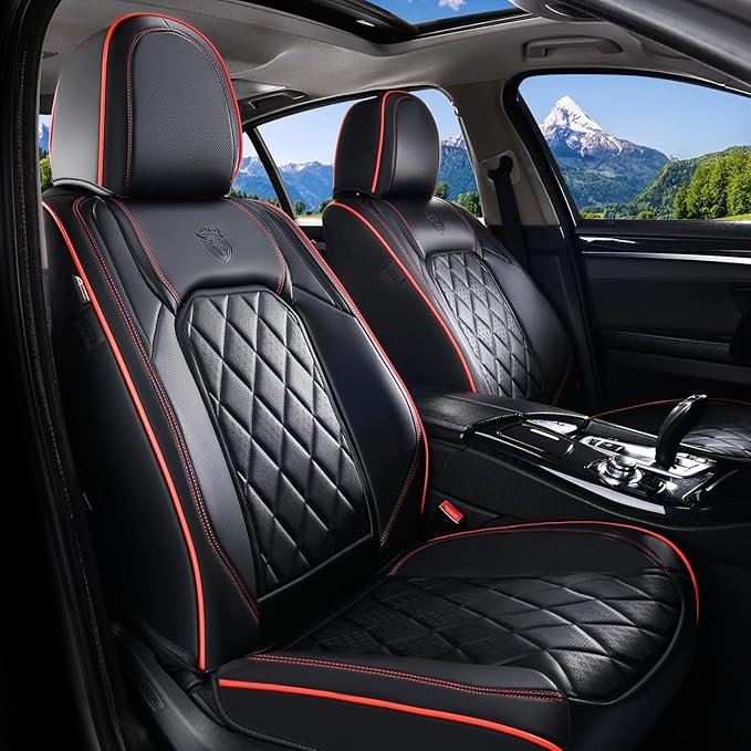 Coverado Car Seat Covers Full Set, Luxury Faux Leather Waterproof Seat Covers, Black Car Seat Covers, Universal Car Seat Prot