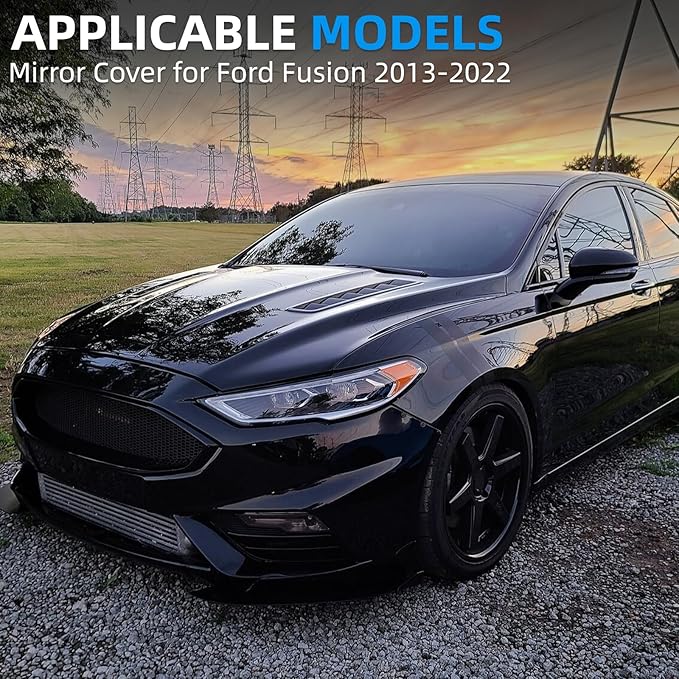 Driver Side Mirror Cover Replacement for Ford Fusion 2013 2014 2015 2016 2017 2018 2019 2020 2021 2022 - Left Side Mirror Covers, Rear View Mirror Cap Accessories With Lamp, Black