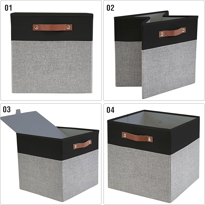 Bagnizer Collapsible Fabric Storage Cube Bins with 2 Reinforced PU Handles, Foldable Storage Organizer Baskets for Closet, Sh