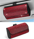 Sunglasses Holder for Car Sun Visor, Bling Leather Eyeglasses Visor Storage Case with Hidden Magnetic Closure, Sparkling Auto Visors Protective Organizer Storage Box (Red)