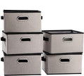PRANDOM Fodable Storage Baskets for Closet [5-pack] Decorative Fabric Storage Bins Cubes with Leather/Metal Handles for Shelv