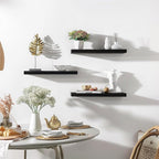 PHPH Wood Floating Shelves for Wall, Wooden Wall Shelves for Bedroom, Set of 6 Black 17 Inch