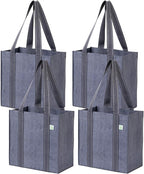 VENO 2-4 Pack Reusable Grocery shopping Bags, Medium Tote Bag w/Handle Hard Bottom, Heavy Duty, Foldable Carrier