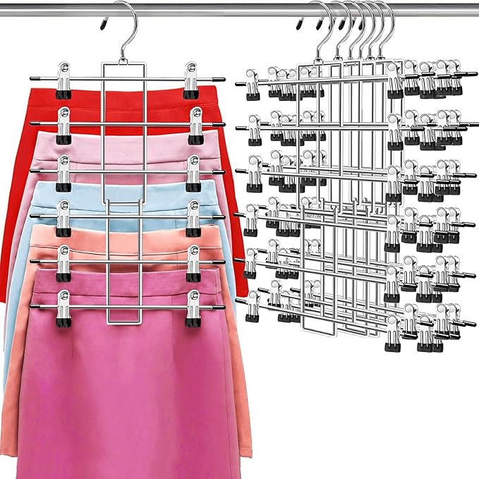 Pants Hangers with Clips,Space Saving Hanging Closet Organizer-6 Tiers Skirt Hangers with 360° Swivel Hook,Closet Organizer-C
