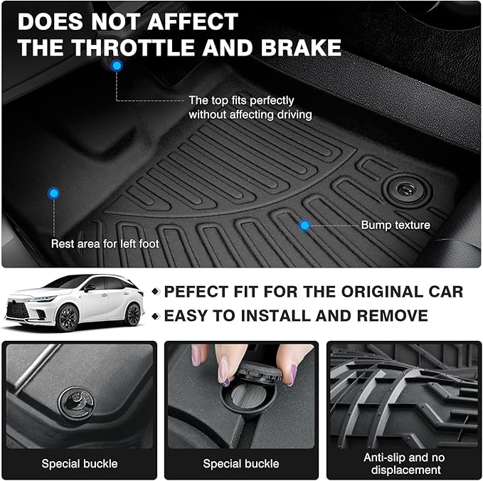 Powerty Floor Mats for 2023 2024 2025 2026 Lexus RX RX350 RX350h RX500h (NOT for RX450h+ PHEV) Accessories All Weather Floor Liner 3D TPE 1st & 2nd Row Floor Mat Heavy-Duty Floor Liners