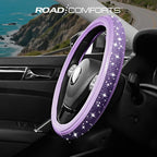 Road Comforts Bling Steering Wheel Cover – Purple Diamond Design, Universal Fit 14.5-15 Inch, Microfiber Leather, Anti-Slip &