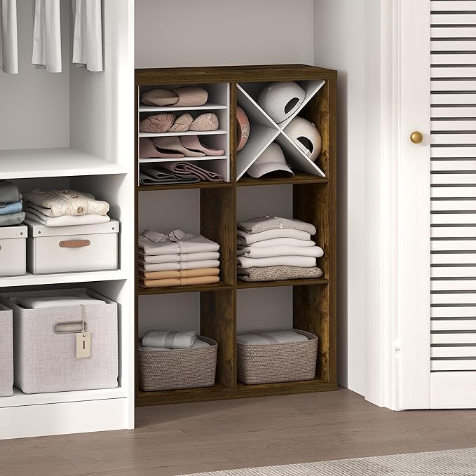 Furinno Cubic Closet Organizers and Storage, 6-Cube Closet Organizer, Open Shelf Closet Storage, Extra Thick Frame for Wardro
