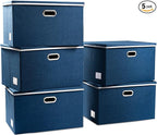 PRANDOM Extra Large Collapsible Storage Bins with Lids [5-Pack] Linen Fabric Foldable Storage Baskets Boxes Organizer Contain