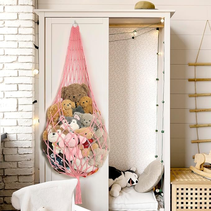 Amdermi Novel Stuffed Animal Hammock Corner Hanging Net for Stuff Aniaml Storage Macrame Toy Display Plush Toy Holder-Perfect