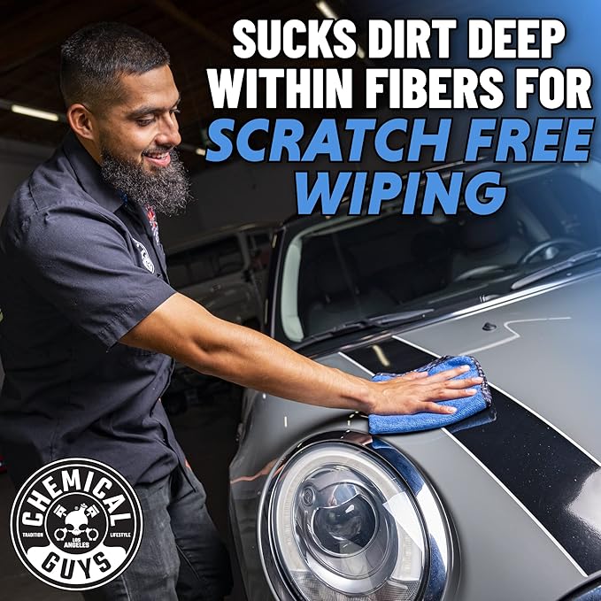 Chemical Guys Professional Grade Premium Microfiber Towels for Cars, Blue, 16" x 16", Ultra-Soft and Scratch-Free Car Detaili