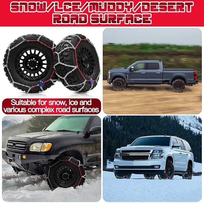 DEDC Auto Lock Snow Tire Chains,1Min Quick,4.5mm Enhance Manganese Steel Heavy Anti Skid Chain for Off Road SUV And Pickup Tr
