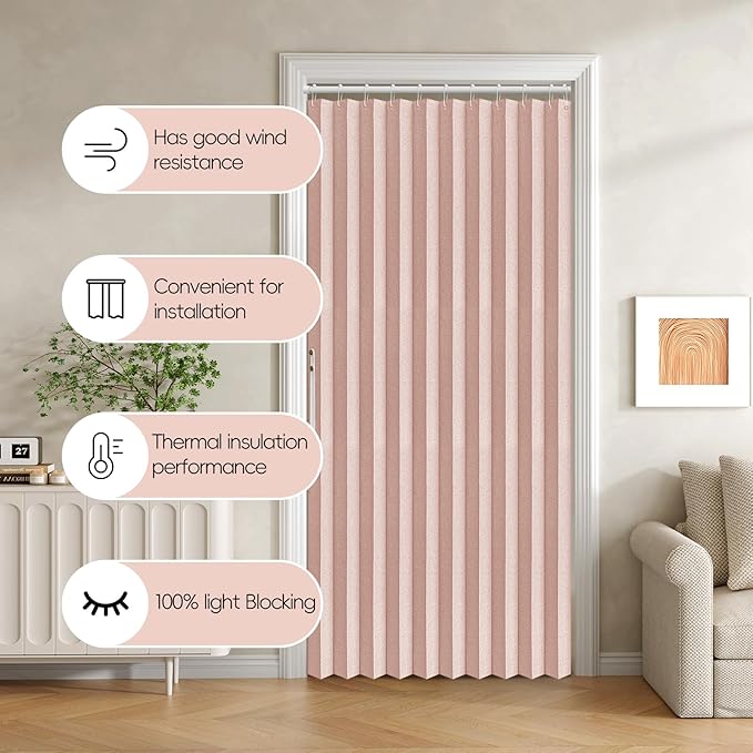 Jilron Accordian Door Curtain, 100% Blackout Folding Magnetic Doorway Curtains,Linen Style Closet Doors,for Room Divider,Priv