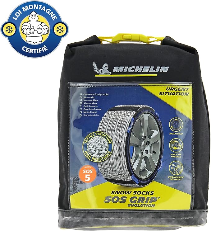 MICHELIN SOS Grip Evolution 5 Textile Snow Socks, Emergency Snow Chains for Cars, Quick and Easy Assembly, Perfect Hold on Sn