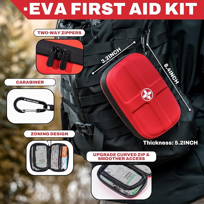 RHINO RESCUE EVA First Aid Kit, Small Waterproof Emergency Hiking First Aid Kit for Backpacking, Medical Kit for Travel, Home
