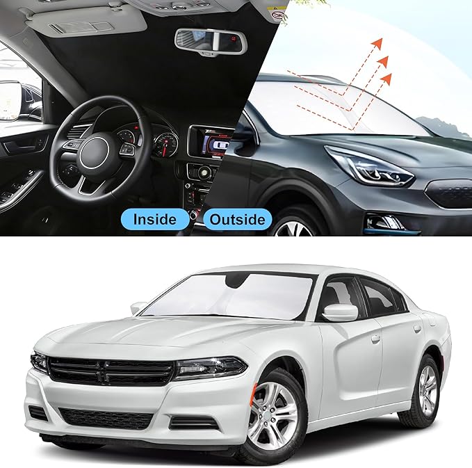 Front Windshield Sun Shade Foldable Car Front Window Sun Shade Windshield Shade Custom Fit for 2011-2023 Dodge Charger Block UV Rays Accessories Heat Keep Car Cooler