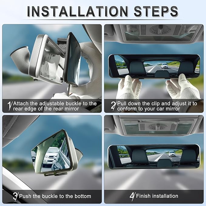 LivTee Anti Glare Rear View Mirror, Universal 11.3'' (287mm), Wide Angle Panoramic Convex Rearview Mirror, Clip-on to Original to Eliminate Blind Spot and Antiglare for Cars SUV Trucks