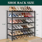Smiry Long Bamboo Shoe Rack 5-Tier, Stackable Wooden Shoe Organizer for Entryway & Closet, Free Standing Wood Shoe Storage Sh