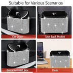 NBTEPEM Bling Car Trash Can with Lid, Mini Auto Garbage Can with 30 Trash Bags, Leakproof Automotive Garbage Container Bin, Bling Car Accessories Trash Can for Women (Silver Diamond)