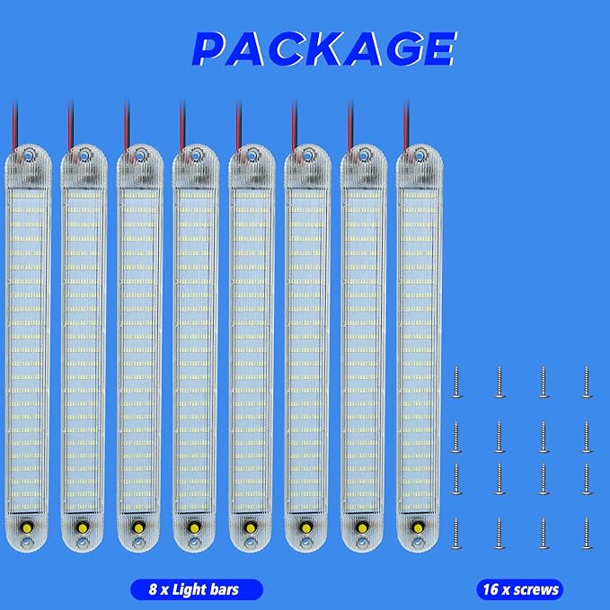 12V Led Interior Light Bar 8 Packs 72Led 6500K White with ON/Off Switch 11Inch 12V 24V for Enclosed Cargo Trailer RV Van Truck Lorry Camper Caravan Motorhome (8Pcs)