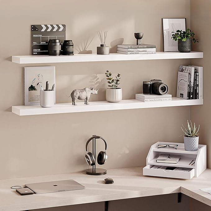 Ballucci Floating Shelves, 55" Wood Wall Shelf Set of 2, with Invisible Brackets for Bathroom, Living Room, Bedroom, Kitchen,