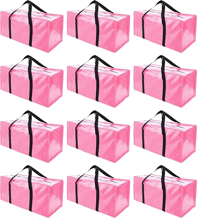 PANDA JOYS 12 Pack Extra Large Moving Bags with Zippers & Carrying Handles, Heavy-Duty Storage Tote for Space Saving Moving S