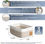 NaturalCozy 11.8"x8"x4.5” Storage Baskets for Shelves 3 Pack | Cotton Rope Woven Small Baskets for Organizing | Small Storage