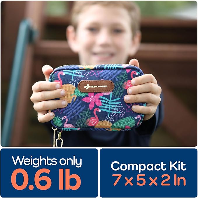 KeepGoing Travel First Aid Kit for Kids – 130 Pc. for Car, Home, Purse, Diaper Bag & Backpack with Latex-Free Bandages - Mini