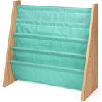 Humble Crew 4-Tier Kids Bookshelf, Natural Wood/Seafoam Green - Premium Book Shelf for Kids Rooms with Four Deep Pockets - To