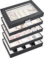 ProCase 5 Layers Stackable Jewelry Tray Box, Stackers Jewelry Trays for Dresser Drawer Storage, Jewelry Organizer Case with L