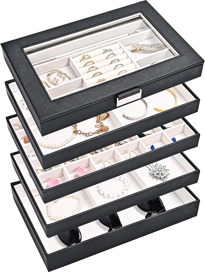 ProCase 5 Layers Stackable Jewelry Tray Box, Stackers Jewelry Trays for Dresser Drawer Storage, Jewelry Organizer Case with L